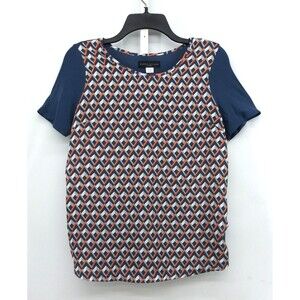 Simply Styled Shirt Womens Size M Blue Geometric Short Sleeve Pullover Top